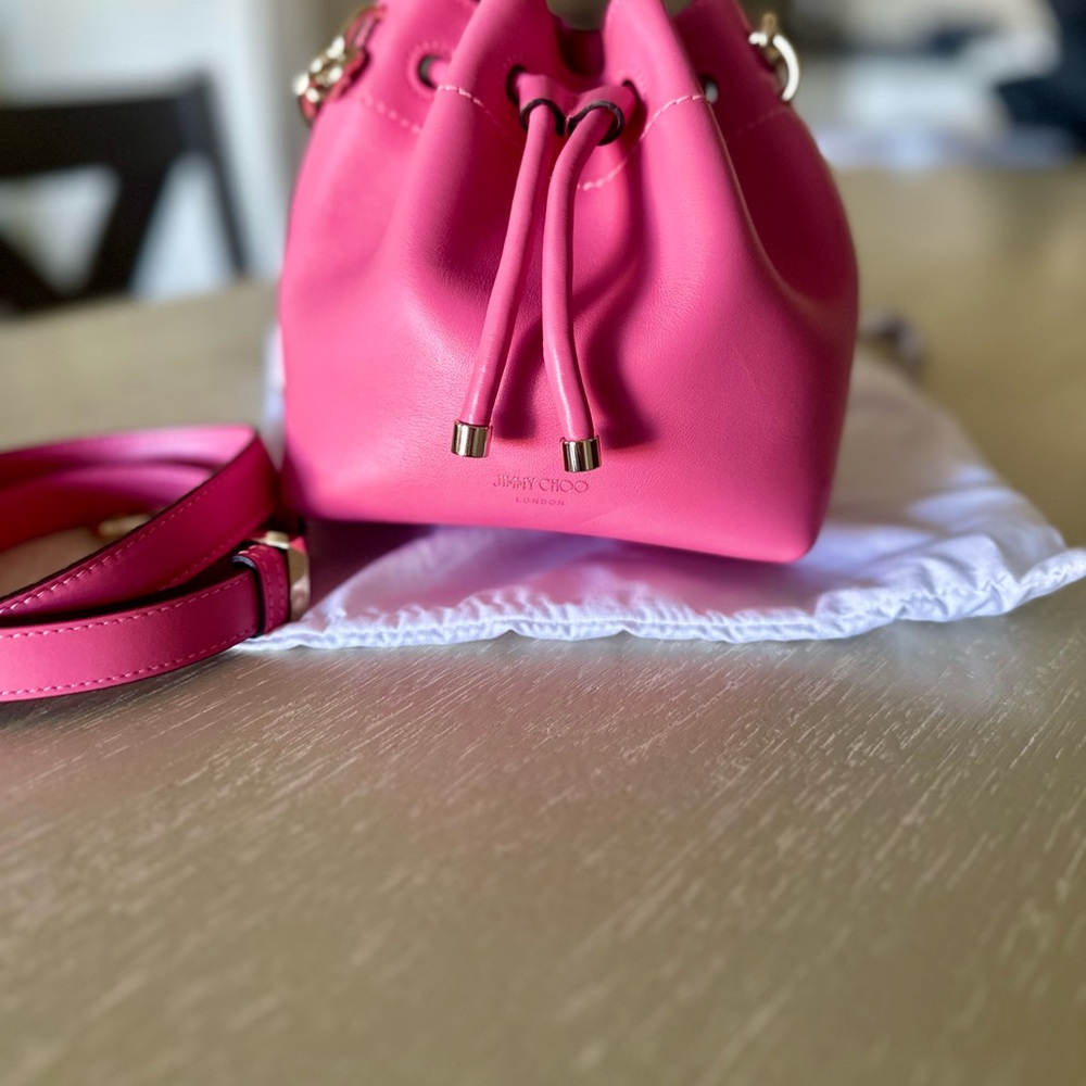 Jimmy Choo Bon Bon Bucket Bag Candy Pink Leather with Gold Handle - Picture 3 of 4